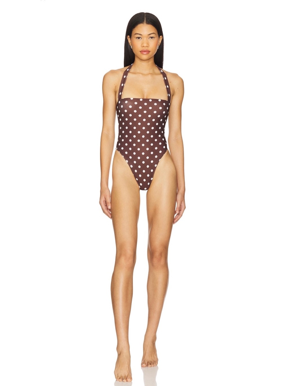 Tularosa Revolve Brigitte Brown Polka Dot Halter One Piece Swimsuit Size S NWT